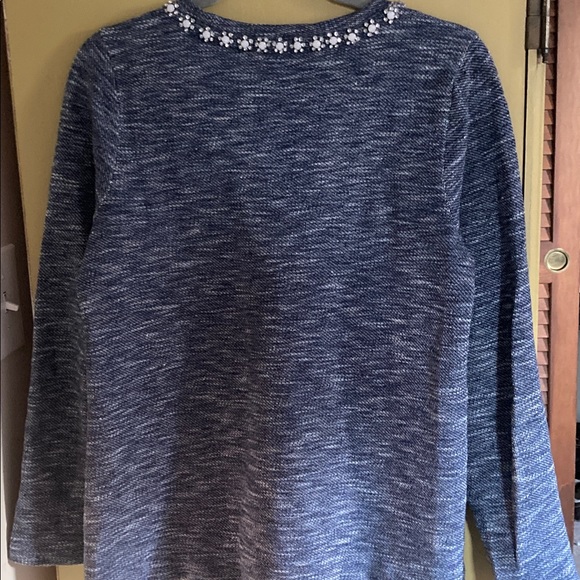 J Crew, medium, navy and white thin shirt/sweatshirt with rhinestone detail - Picture 3 of 6